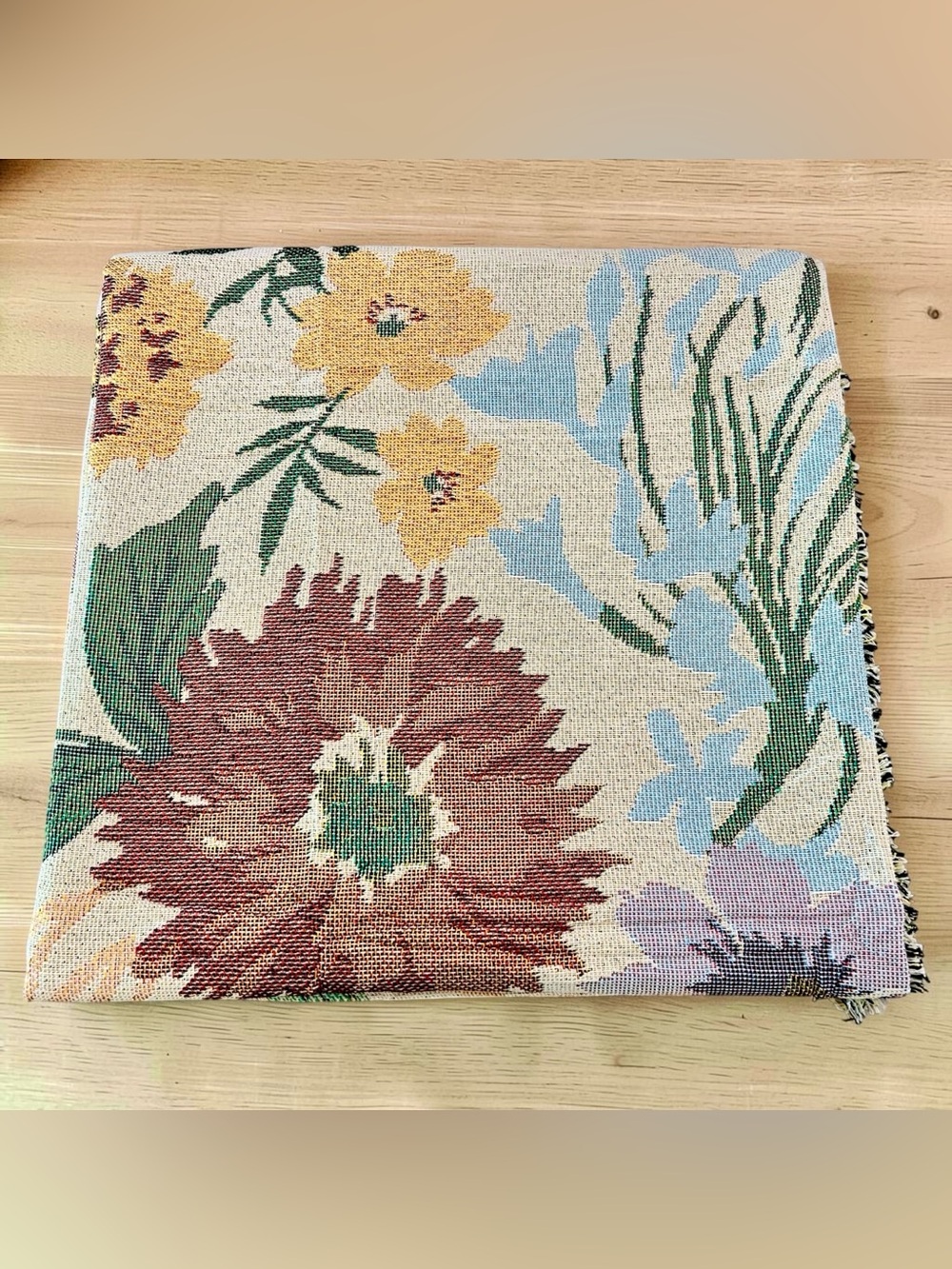 NWOT Oversized Botanical Floral Woven Jacquard Throw Blanket 70x70 - Picture 5 of 6